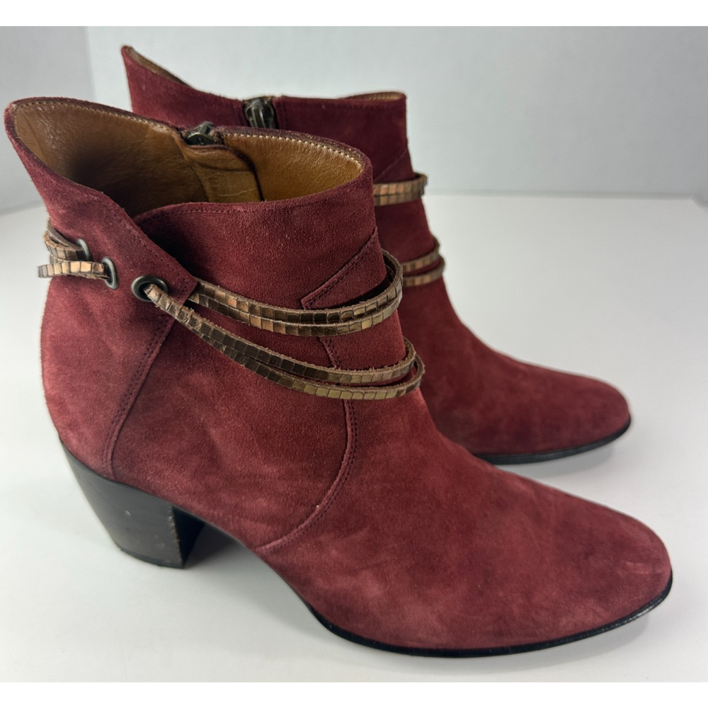 Sundance Suede Ankle Boots Size 39 US 8.5 - 9 Block Heel Burgundy Red Booties - Picture 1 of 16